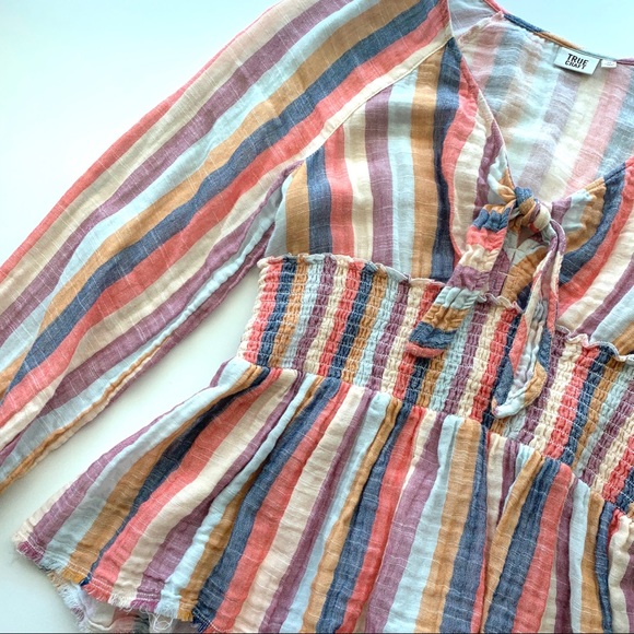 True Craft Tops - Gauze Striped Cotton Blouse